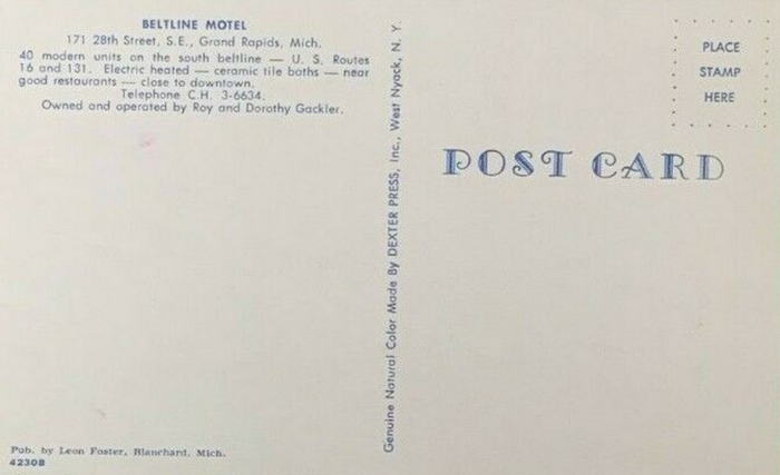 Beltline Motel (Pleasant Motel) - Old Postcard